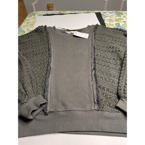Rocks and Indigo Olive Green Sweater Sweatshirt Open Knit Crochet Sleeves XS